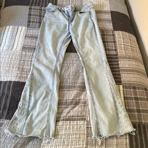 Light Blue Flared Jeans with Lace Detail